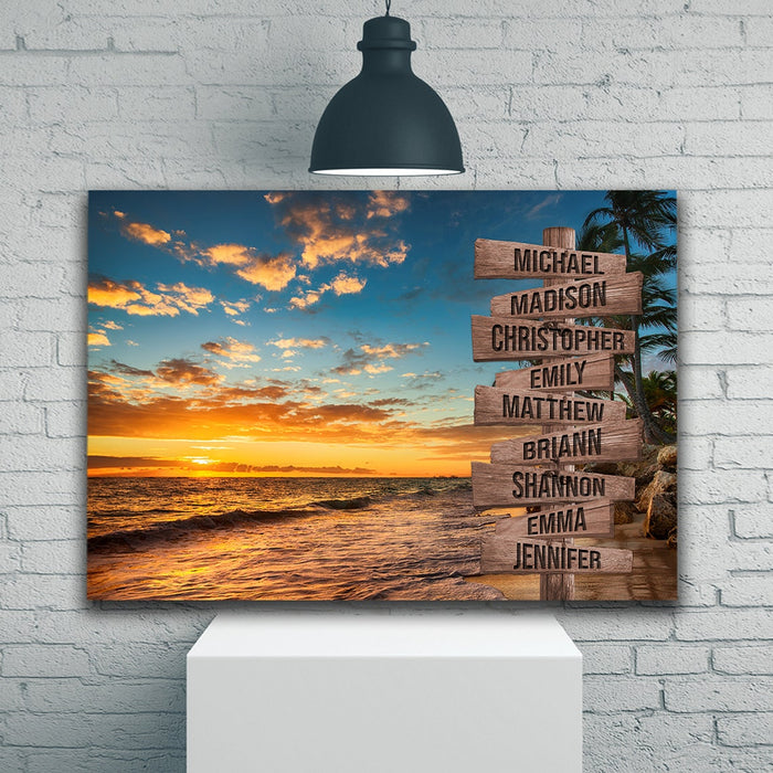 Personalized Matte Canvas For Family Sunset On The Beach Street Sign With Multi Names Printed