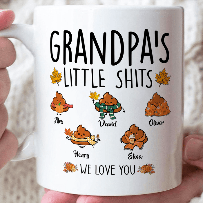 Personalized Ceramic Coffee Mug Grandpa's Little Shits Funny Design Custom Grandkids Name 11 15oz Autumn Cup