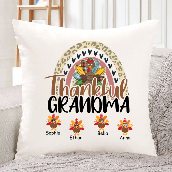 Personalized Square Pillow Gifts For Grandma Leopard Rainbow Turkey Nana Custom Grandkids Name Sofa Cushion For Birthday