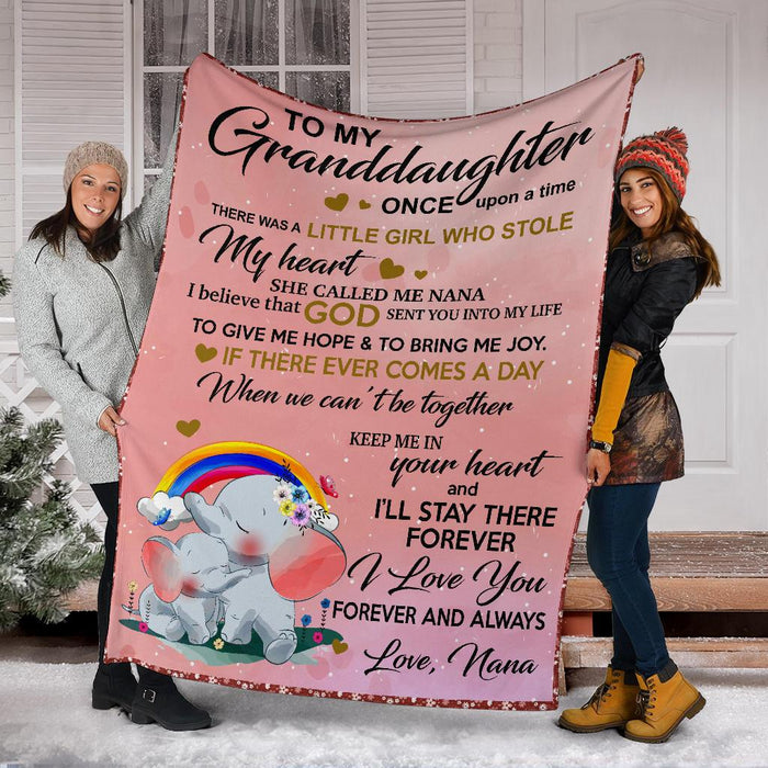 Personalized To My Granddaughter From Nana Rainbow Elephant Fleece Blanket There Was A Little Girl Who Stole My Heart