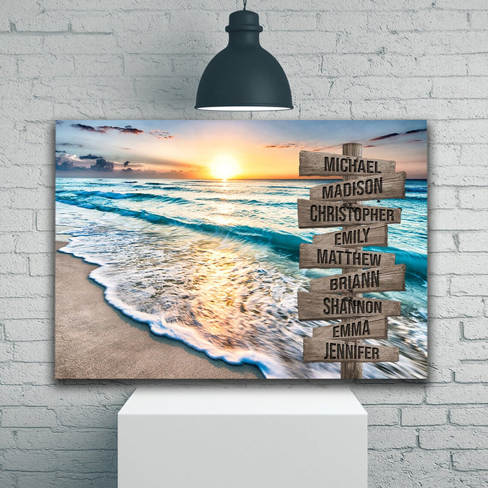 Personalized Matte Canvas For Family Sunset Beach Ocean Canvas Custom Family Name Street Sign Canvas Poster