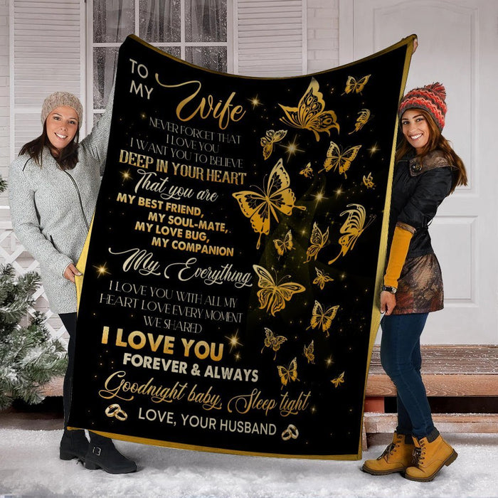 Personalized To My Wife Blanket From Husband Never Forget That I Love You Butterflies Printed Valentines Blanket