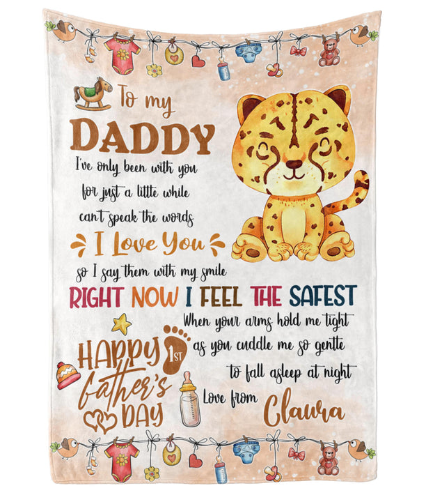 Personalized Blanket To My New Dad From Baby Bump Happy First Father's Day Cute Baby Leopard Print Custom Name