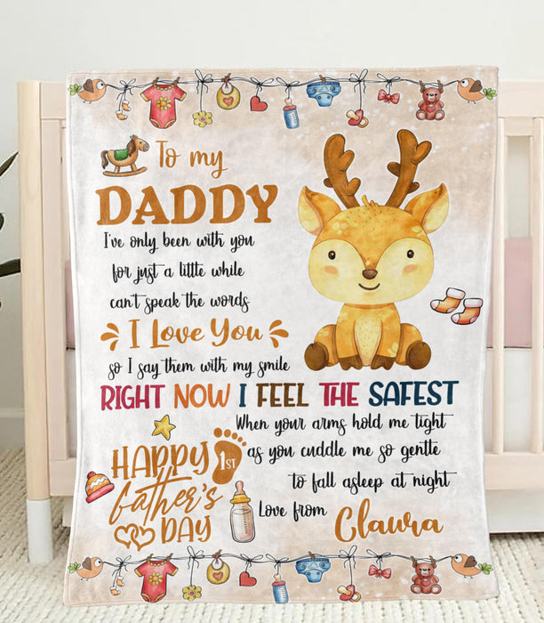 Personalized Blanket To My New Dad From Baby Bump Happy First Father's Day Cute Baby Deer Print Custom Name