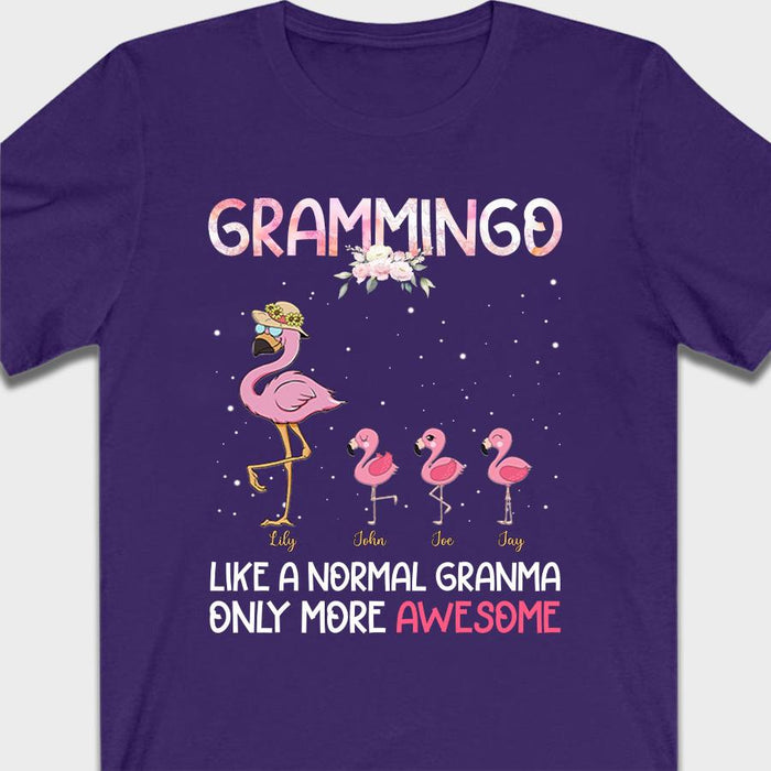 Personalized T-Shirt Grammingo Like A Normal Grandma Only More Awesome Pink Flamingo And Baby Custom Grandkids Name