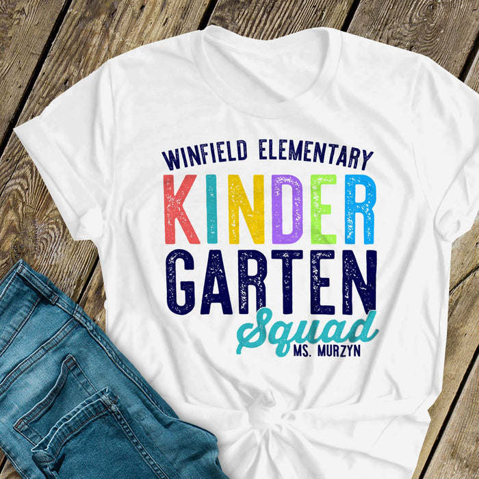 Personalized T-Shirt For Teacher Kindergarten Squad Custom Name Color Design Back To School Outfit