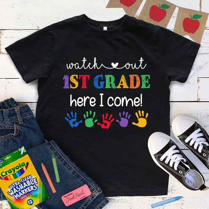 Personalized T-Shirt For Kid Back To School Watch Out Kindergarten Here I Come Handprint