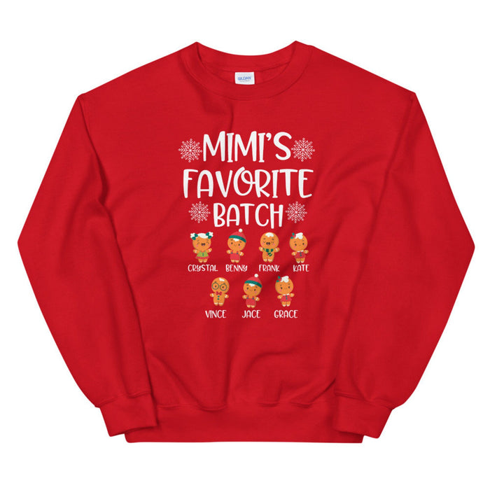 Personalized Sweatshirt For Grandma Mimi's Favorite Batch Cute Gingerbread & Snowflake Printed Custom Grandkids Name