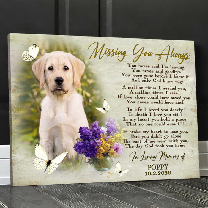 Personalized Memorial Canvas Wall Art For Loss Of Cat Dog Missing You Always Flower Butterflies Custom Name & Photo