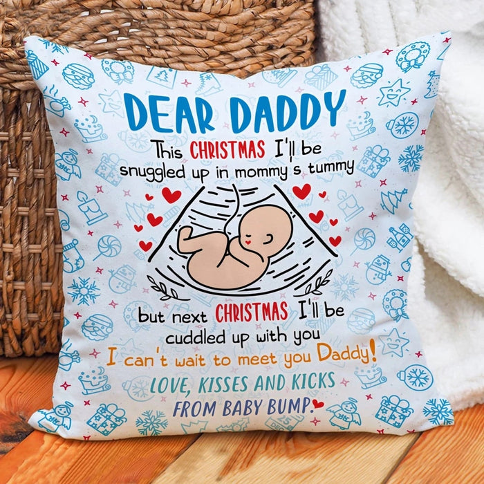 Personalized Baby Bump Pillow Dear Daddy This Christmas I'll Be Snugged Up In Mommy's Tummy Xmas Design Custom Nickname