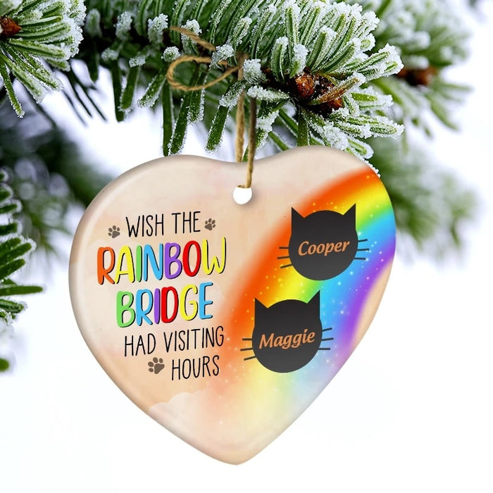 Personalized Wish The Rainbow Bridge Had Visiting Hours Heart Ornament Cat Lovers Cute Paws Print Ornament Memorial Idea