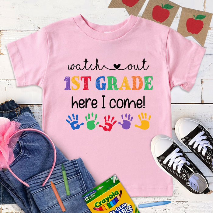 Personalized T-Shirt For Kid Back To School Watch Out Kindergarten Here I Come Handprint