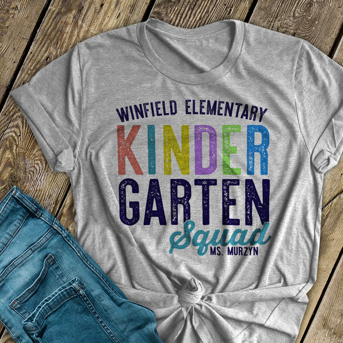 Personalized T-Shirt For Teacher Kindergarten Squad Custom Name Color Design Back To School Outfit