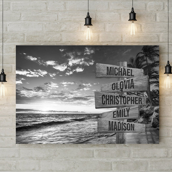 Personalized Matte Canvas For Family Sunset On The Beach Multi Name Street Sign Custom Name Canvas