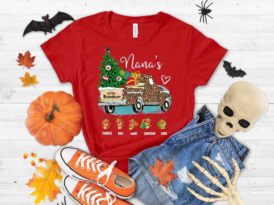 Personalized Nana's Little Reindeer T-shirt Custom Leopard Truck Shirt Women Shirt Xmas Tree Tee Classic For Grandma