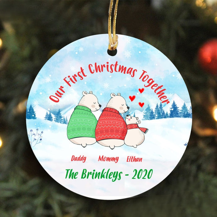 Personalized Our First Christmas Together Kiddie Snow Bear Family Ornament Custom Name New Baby Ornament Tree Decor