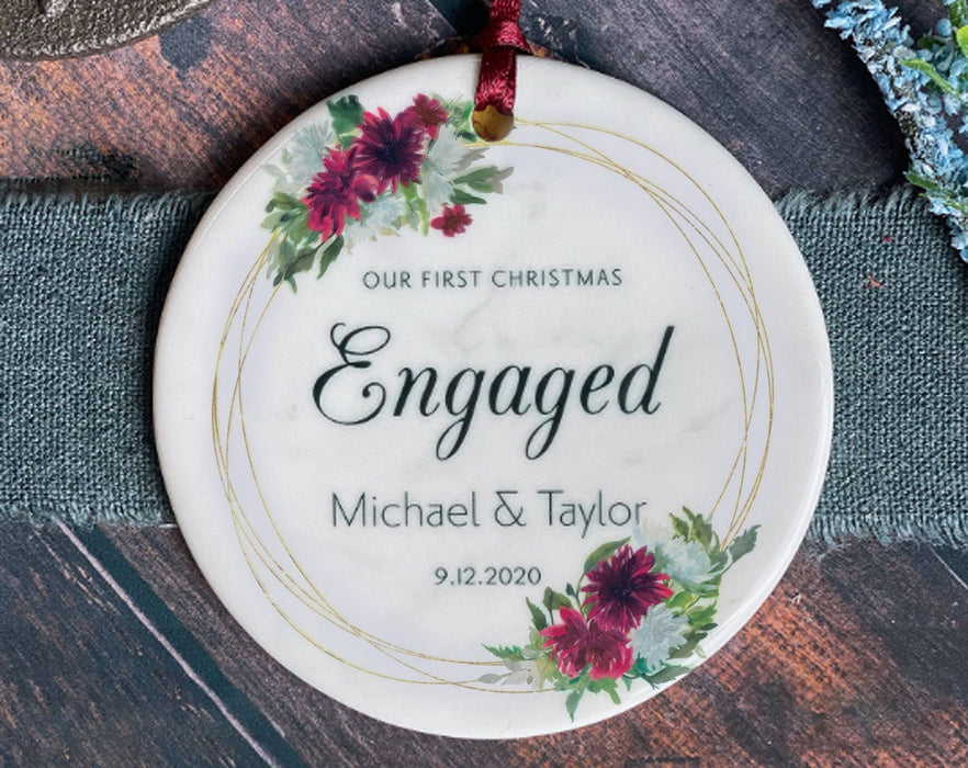 Personalized First Engaged Christmas Ornament For Newlyweds Him Her Custom Keepsake Burgundy Monogram Ornaments Decor