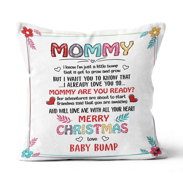 Personalized Pillow For Mommy From Baby Bump I Know I'm Just A Little Bump Merry Christmas Colorful Floral Design