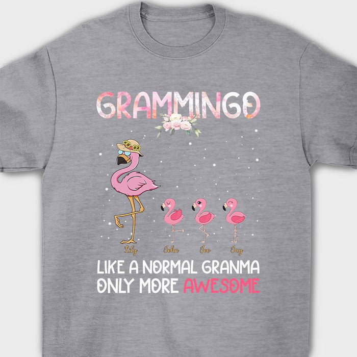 Personalized T-Shirt Grammingo Like A Normal Grandma Only More Awesome Pink Flamingo And Baby Custom Grandkids Name