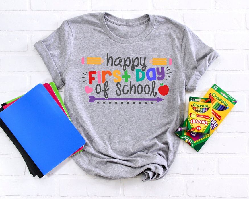 Classic T-Shirt For Teacher Happy First Day Of School Pencil Printed Back To School Outfit Teacher Appreciation Shirt