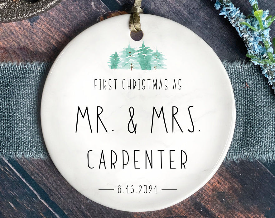 Personalized First Christmas As Mr And Mrs Ornament For Coupke Him Her Custom Modern Slim Lettering Xmas Ornament Decor