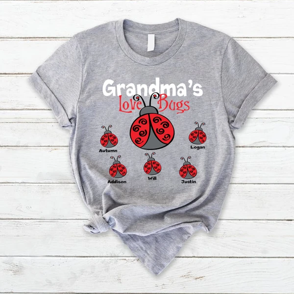 Personalized T-Shirt Grandma's Love Bugs Cute Red Bugs Printed Custom Grandkids Name Gift Ideas For Grandmother
