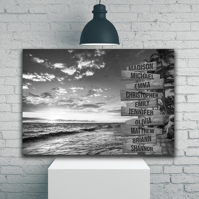 Personalized Matte Canvas For Family Sunset On The Beach Multi Name Street Sign Custom Name Canvas