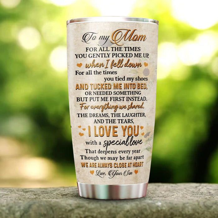 Personalized Tumbler To Mommy Sunflower Elephant Always Close In Heart Gifts For Mom Custom Name Travel Cup For Birthday