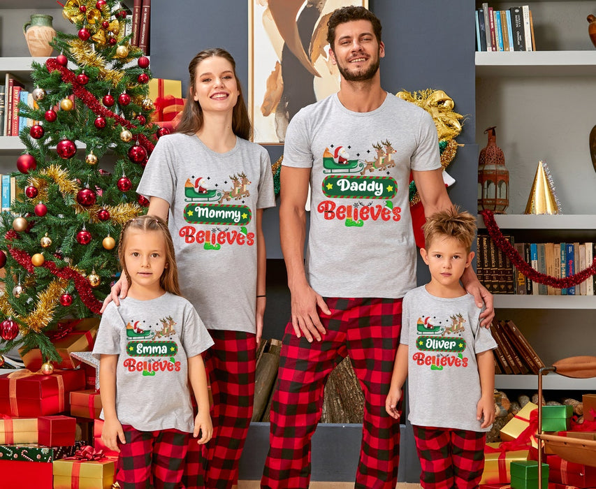 Personalized Matching Shirt For Family Santa Claus & Reindeer Printed Believe Christmas Custom Name