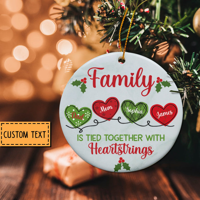 Personalized Christmas Ornament For Family Tied Together With Heartstrings Circle Ornament Custom Family Members Name