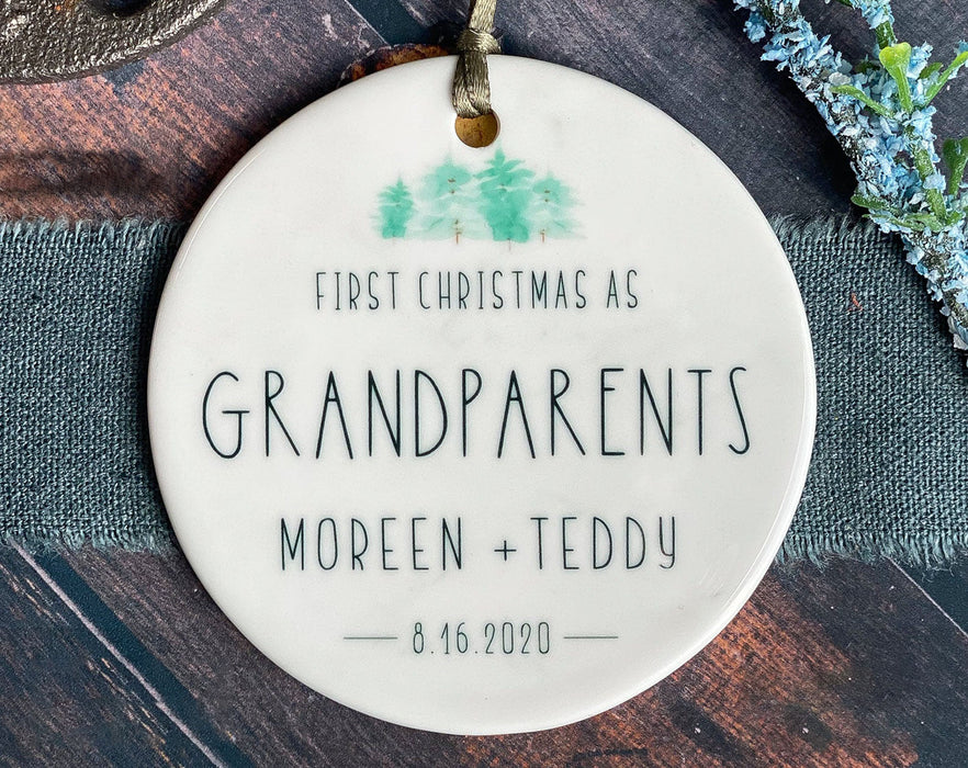 Personalized Firts Christmas As Grandparents Ornament Custom Modern Christmas Announcement Ornament For New Papa Mama