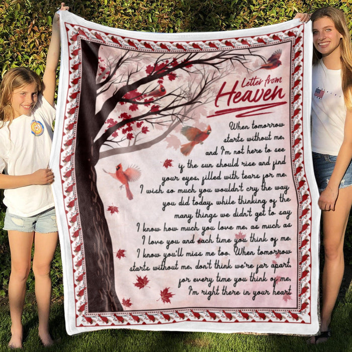 Letter From Heaven Fleece Blanket For Dad Mom Family Loss Remembrance Red Cardinal Prints Sympathy Blankets