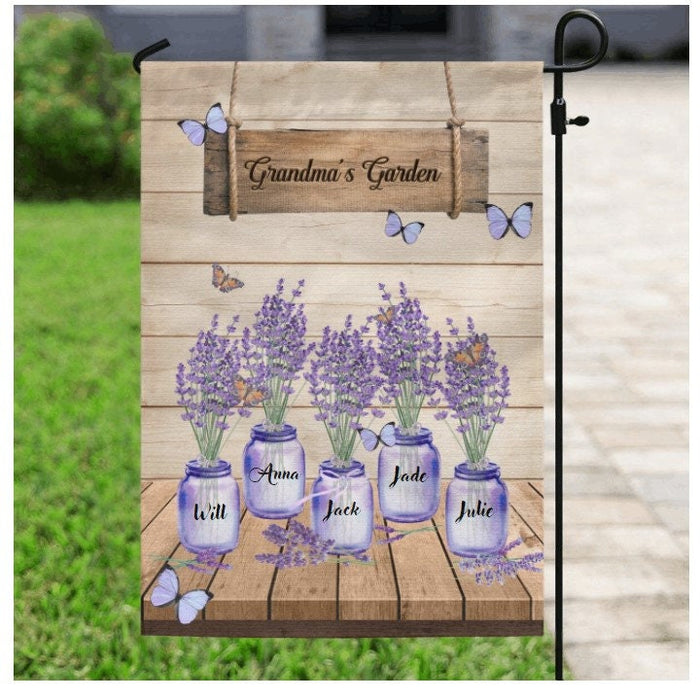 Personalized Garden Flag For Nana Grandma's Garden Purple Flower Butterflies Custom Grandkids Name Welcome Flag Gifts