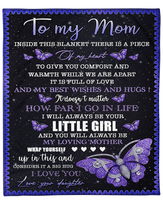 Personalized Blanket To My Mom From Daughter Best Wishes And Hugs Butterfly Print Galaxy Background Custom Name