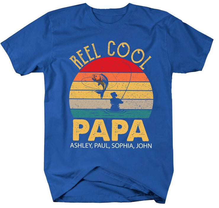 Personalized T-Shirt For Fishing Lovers Grandpa Reel Cool Papa Fishing Man Printed Custom Grandkids Name