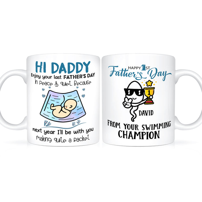 Personalized White Ceramic Coffee Mug For New Dad Hi Daddy Cute Baby Bump Custom Kids Name 11 15oz Father's Day Cup