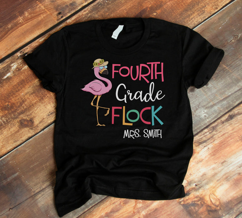 Personalized T-Shirt For Teachers Beautiful Flamingo Design With Sunflower Custom Name Back To School Outfit