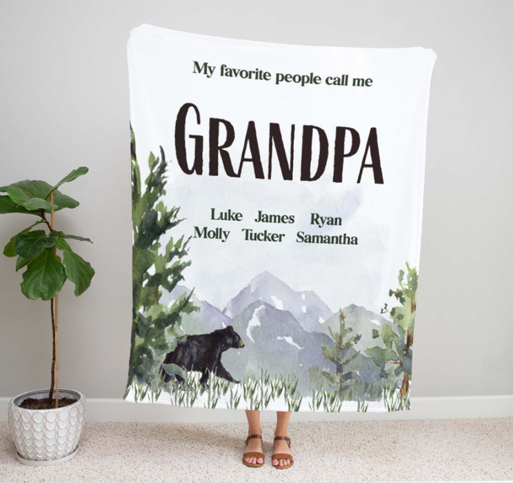 Personalized Blanket Gifts For Grandpa From Grandkids Bear And Mountain Hill Favorite Call Me Custom Name For Christmas