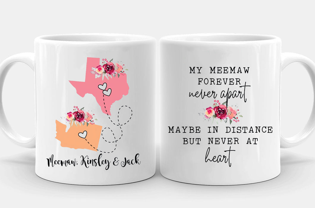 Personalized Coffee Mug For Grandma From Grandkids My Meemaw Forever Never Apart Custom Name Cup Long Distance Gifts