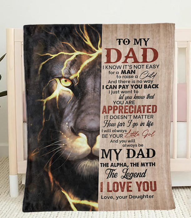 Personalized Blanket To My Dad From Daughter Half Black Lightning Lion Printed Wooden Background Custom Name