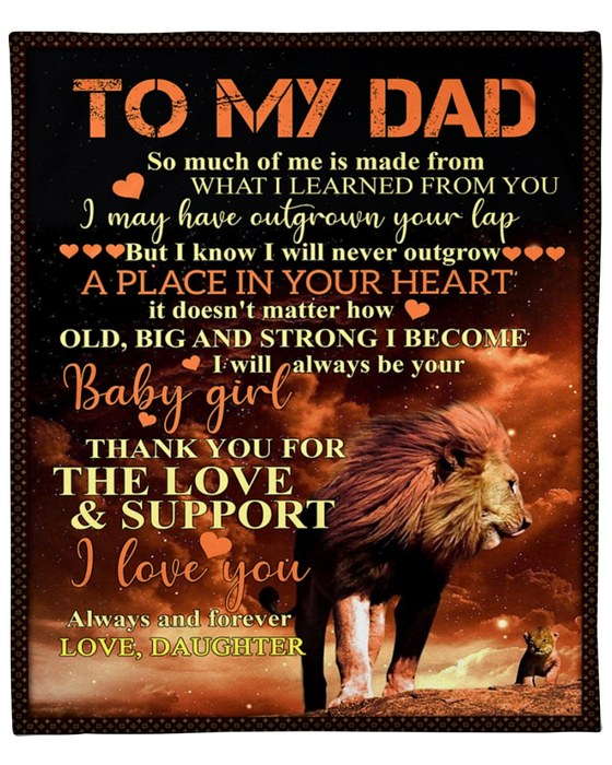 Personalized Blanket To My Dad From Daughter Thank You For The Love Old And Baby Lion Printed Custom Name