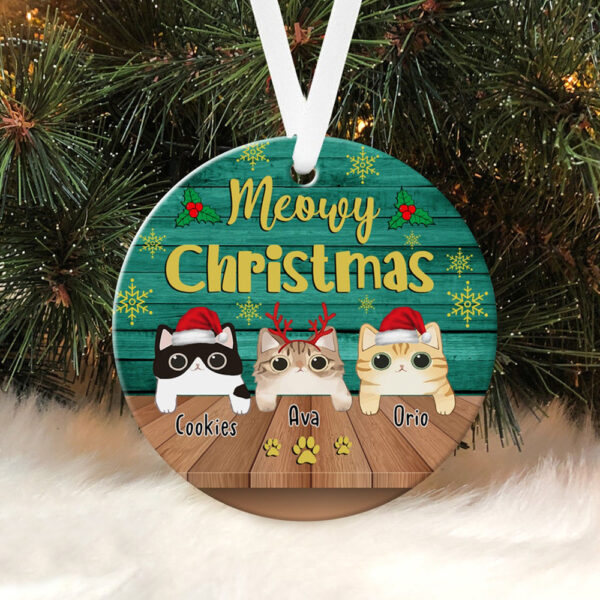 Personalized Ornament For Cat Lovers Meowy Snowflakes Pet Paws Printed Custom Name Tree Hanging Gifts For Christmas Xmas