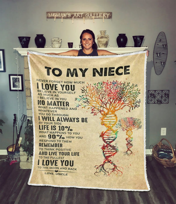 Personalized Premium Fleece Blanket To My Niece From Uncle Colorful DNA Tree Print Customized Name Lovely Blankets