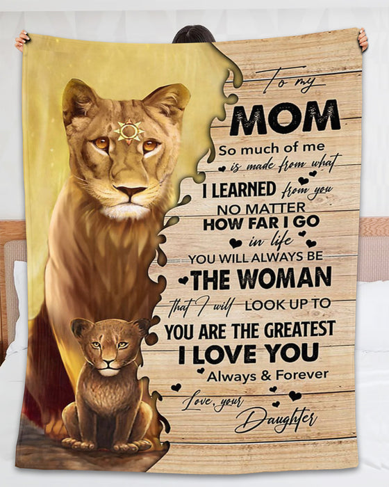 Personalized Blanket To My Mom From Daughter I Love You Old And Baby Lion Printed Wooden Background Custom Name