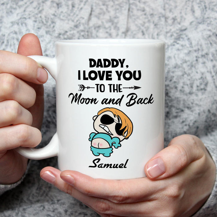 Personalized Ceramic Coffee Mug Daddy I Love You To The Moon Funny Naughty Baby Print Custom Kids Name 11 15oz Cup