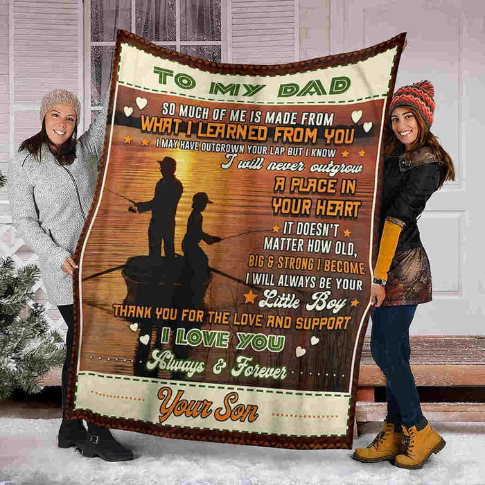Personalized To My Dad Blanket From Son For Fishing Lovers Thank You For The Love And Support Print Fishing Dad & Boy