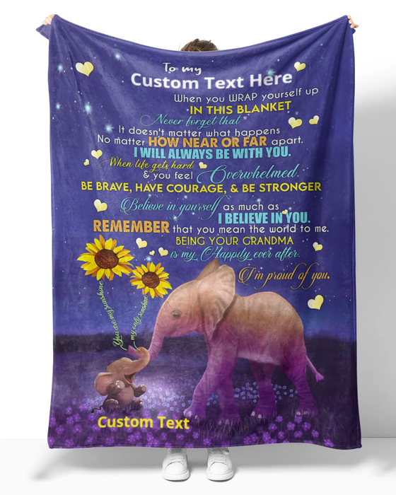 Personalized Premium Blanket To My Grandson Elephants & Sunflower Fleece Blankets Custom Name