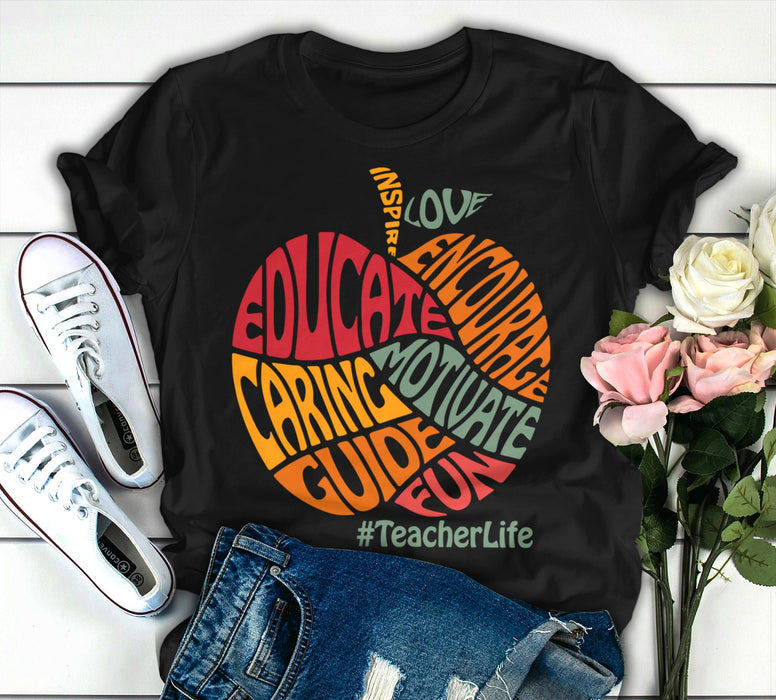 Personalized T-Shirt For Teacher Love Inspire Educate Graphic Apple Custom Hashtag Shirt Gifts For Back To School