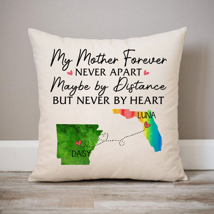 Personalized Square Pillow For Mother Maybe In Distance But Never By Heart Custom Name Sofa Cushion Birthday Gifts