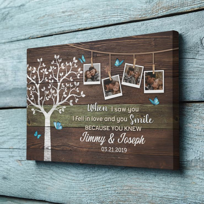 Personalized Canvas Wall Art For Couples I Fell In Love And You Smile Wooden Tree Custom Name Photo Poster Prints Gifts